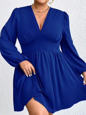 Plus Size Sexy V-Neck Long Sleeve Dress