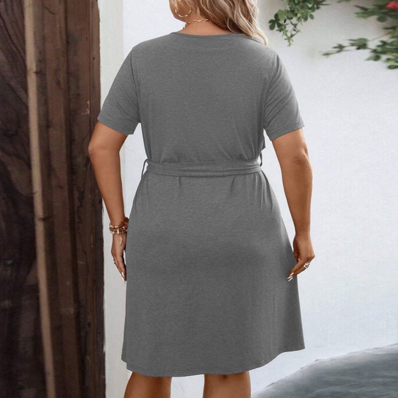 Plus Size V-Neck Belt A-Line Dress - Image 2