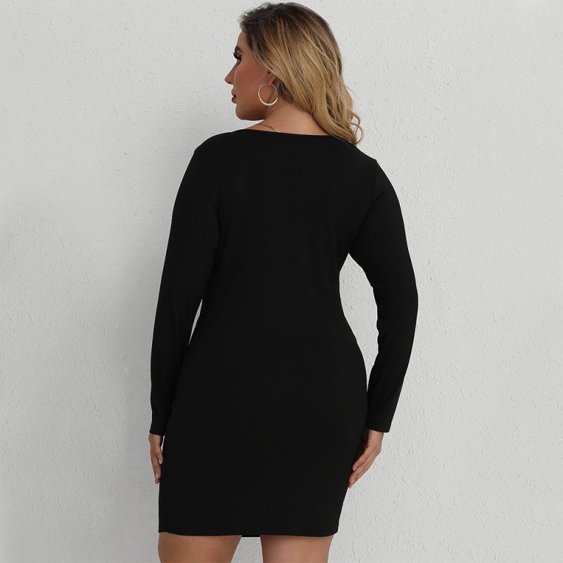 Plus Size Sexy Threaded Long Sleeve Knit Dress - Image 2