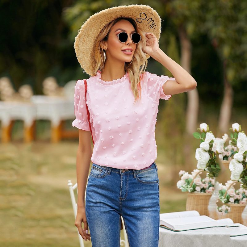 Chiffon Round Neck Short Sleeve Top - Summer Chic - Image 2