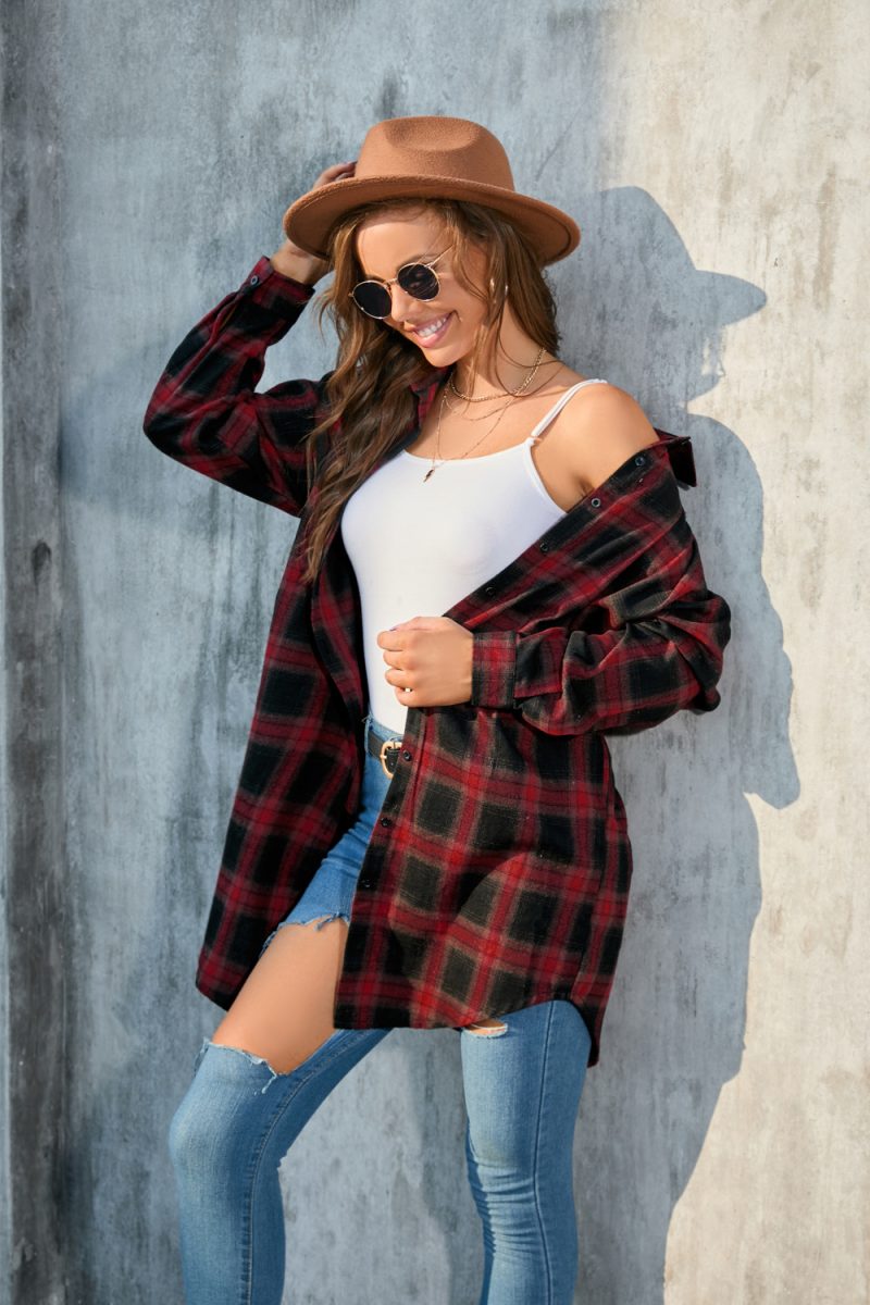 Autumn Plaid Long-Sleeved Shirt - Image 3