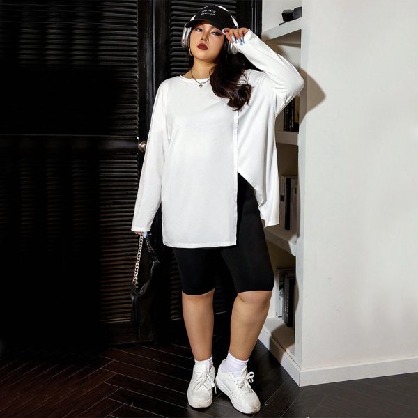 Plus Size Side Slit Mid-Length T-shirt - Image 2