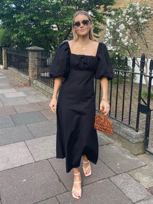 Summer Black Backless Puff Sleeve Dress