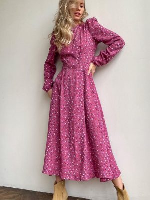 Autumn Floral Long Sleeve Elegant Dress