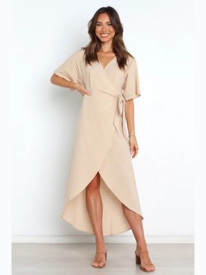 “Solid Color V-neck Lace-up Dress