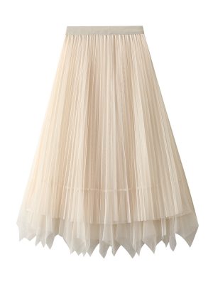 Irregular Asymmetric Two-Sided Pleated Skirt