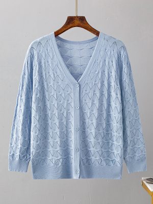 V-Neck Hollow-Out Knitted Cardigan: Sunscreen Chic