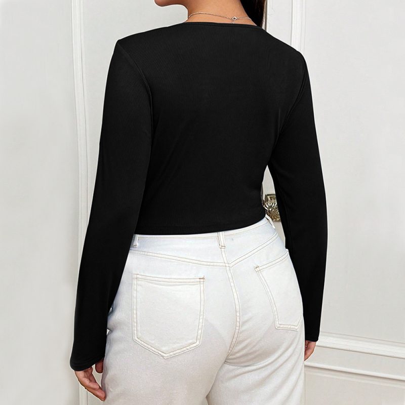 Office U-Neck Slim Fit Long Sleeve Top - Image 2