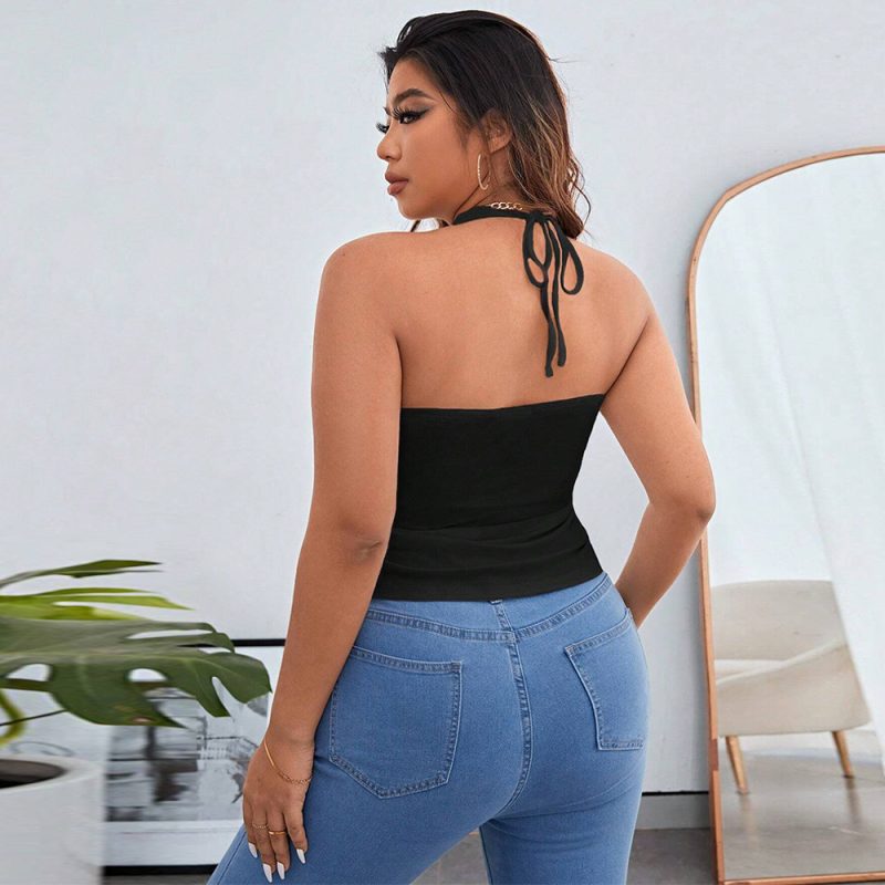 Plus Size Slim Fit Asymmetric Halter Tank - Image 4