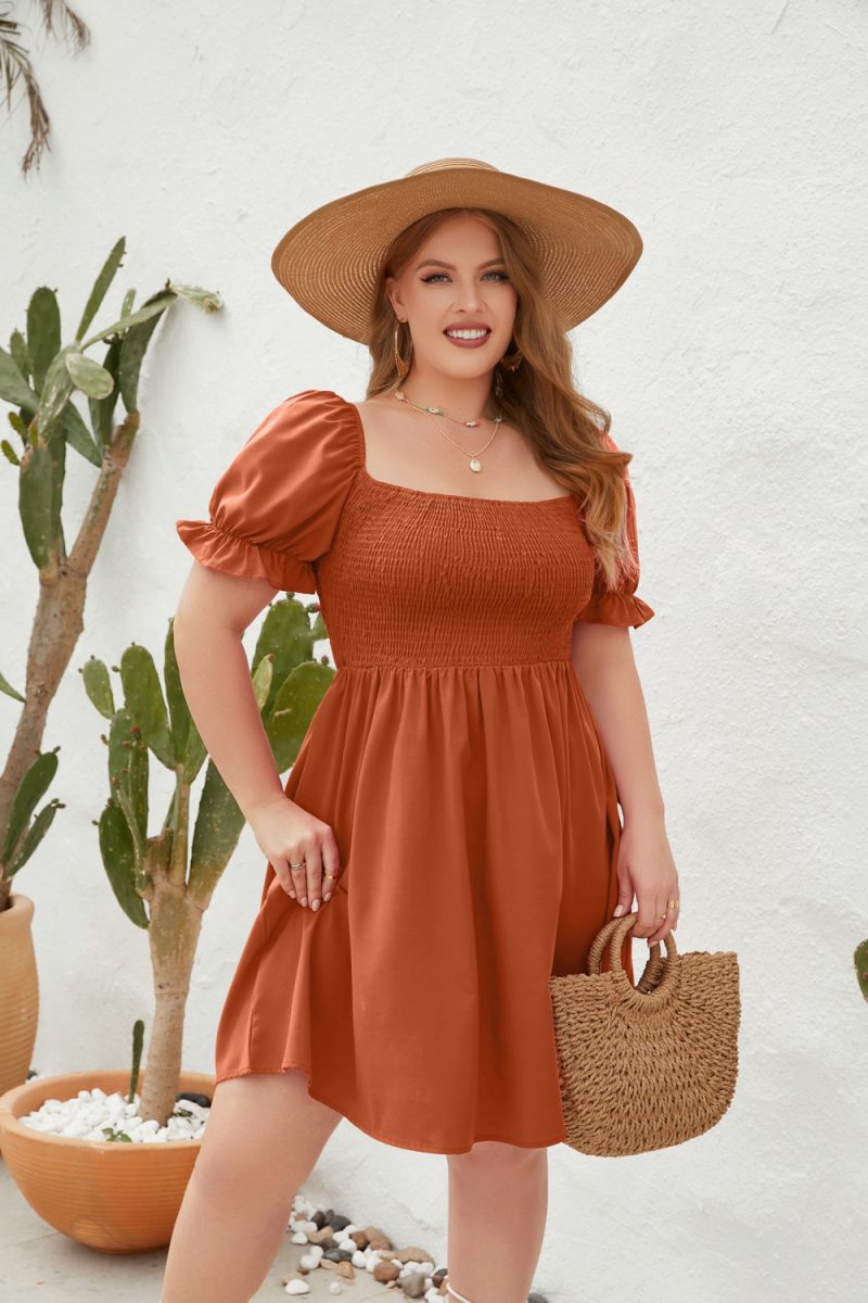 Plus Size Smocking Puff Sleeve Dress - Image 4