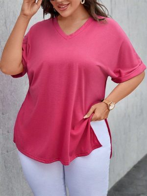 Sexy V-Neck Slit Short Sleeve Top