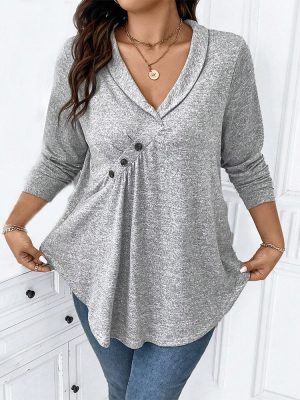 Plus Size Sailor Collar Asymmetric Blouse