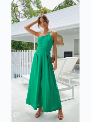 Solid Color Loose Wide-Leg Jumpsuit – Spring/Summer