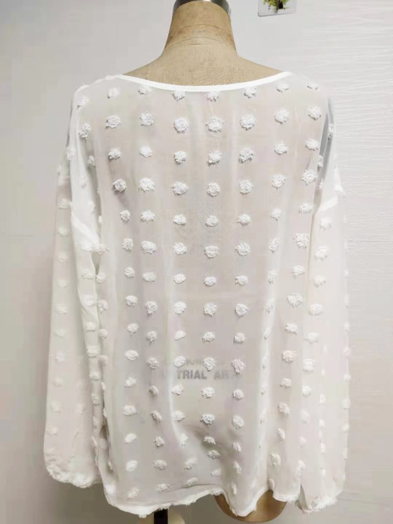Round Neck Chiffon Loose Top - Solid Color - Image 5