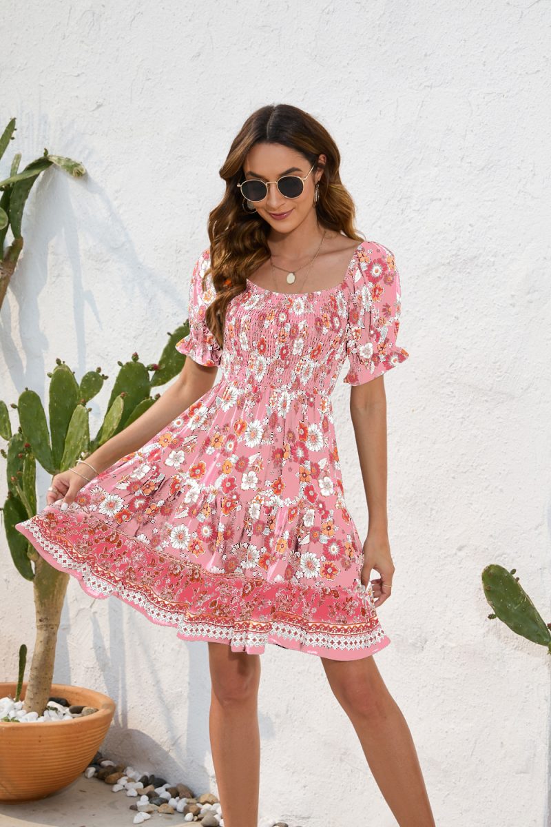 Waist Tight Floral Printed Dress - Image 3
