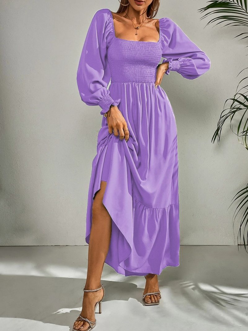 Winter Square Collar Ruffled Office Dress - Tight Fit - Image 4