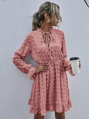 High Waist Long Sleeve Office Dress – Spring Summe