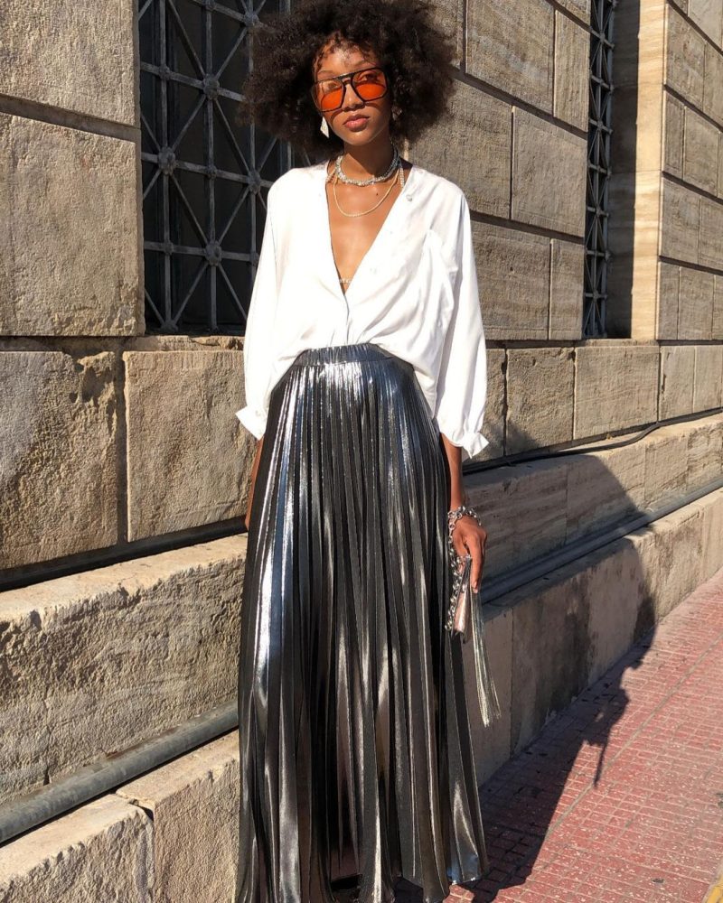 High Waist Metallic A-line Skirt - Image 2