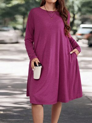 Plus Size Loose Round Neck Pocket Dress