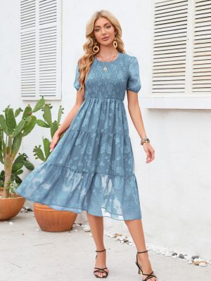 Printed Short-Sleeve Swing Maxi Dress