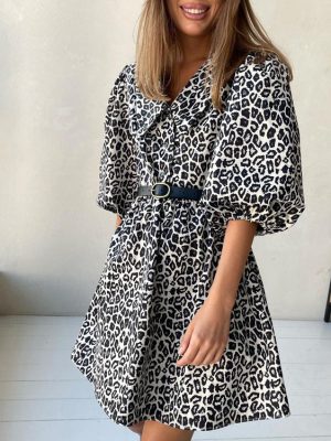 Leopard Print Peter Pan Collar Spring Dress