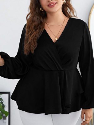 Plus Size Solid Color Chiffon Cinched Sleeve Shirt