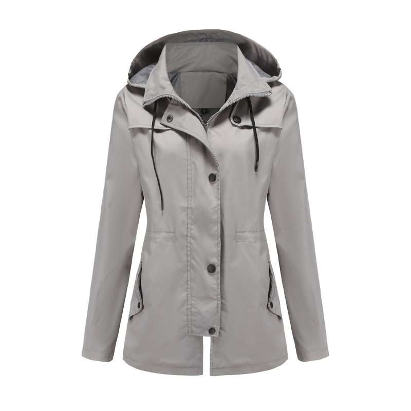Mid-Length Hooded Windbreaker Women's Outdoor Raincoat Cardigan Coat - Image 5