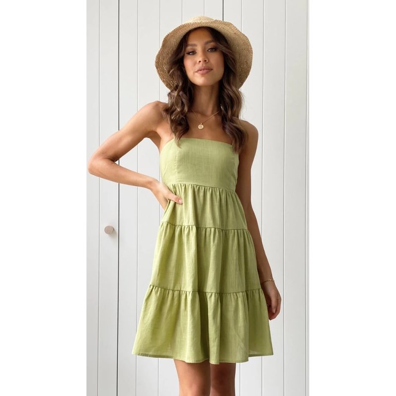 Sweet Solid Color Spaghetti Strap Sundress - Image 4