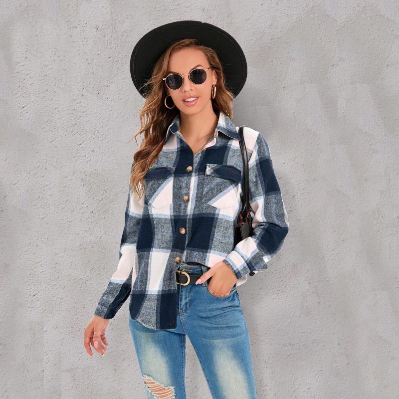 Women's Plaid Button Shirt Jacket - Image 3