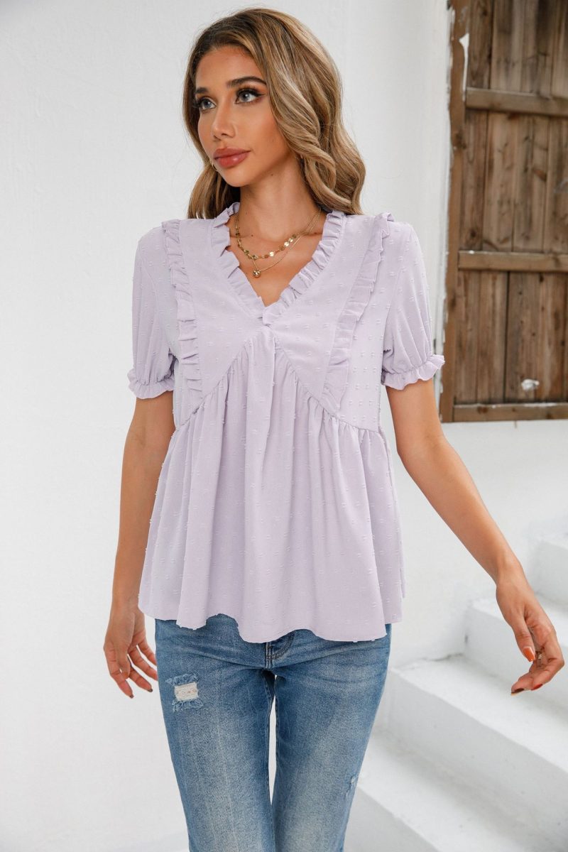 Office Chic V-Neck Short Sleeve Shirt: Women's Top - Image 2