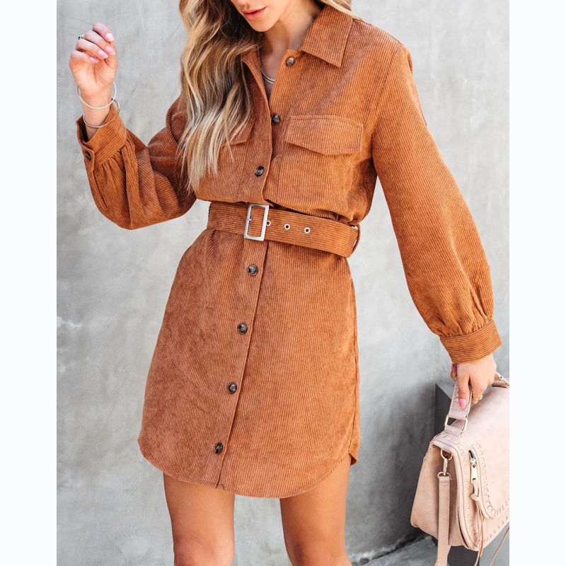 Waist Tight Corduroy Dress - Autumn/Winter - Image 4