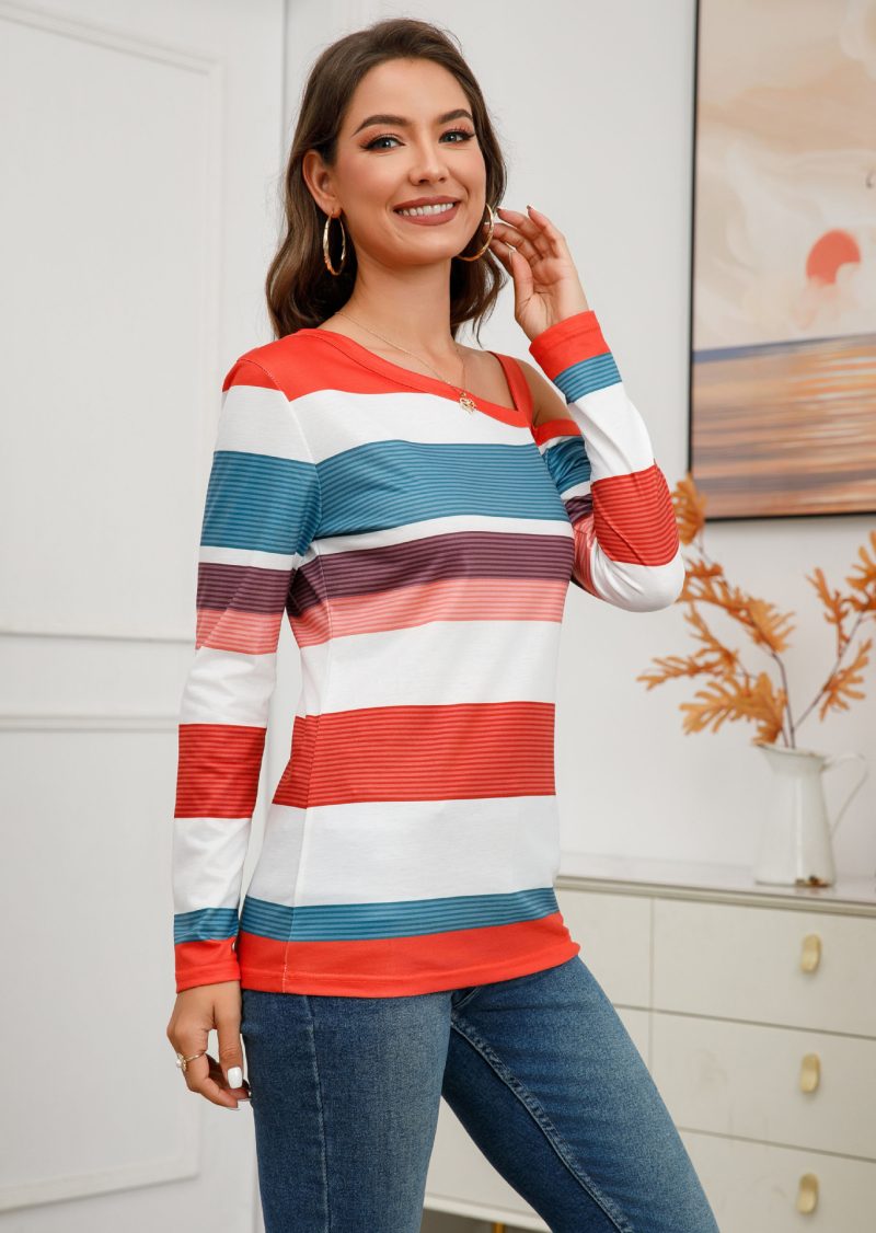 Casual Multi-Color Stripe Long Sleeve Sweater - Image 4