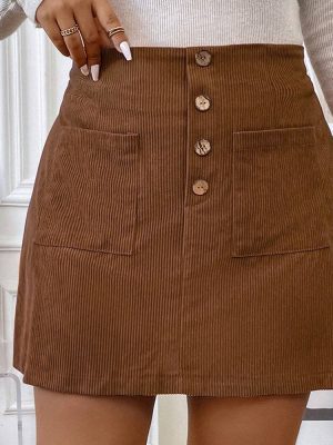 Plus Size Office A-Line Corduroy Skirt with Pockets