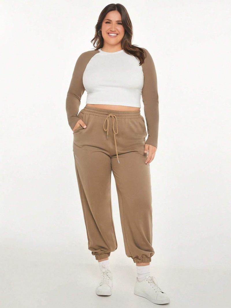 Plus Size O-Neck Color Contrast T-Shirt - Image 3