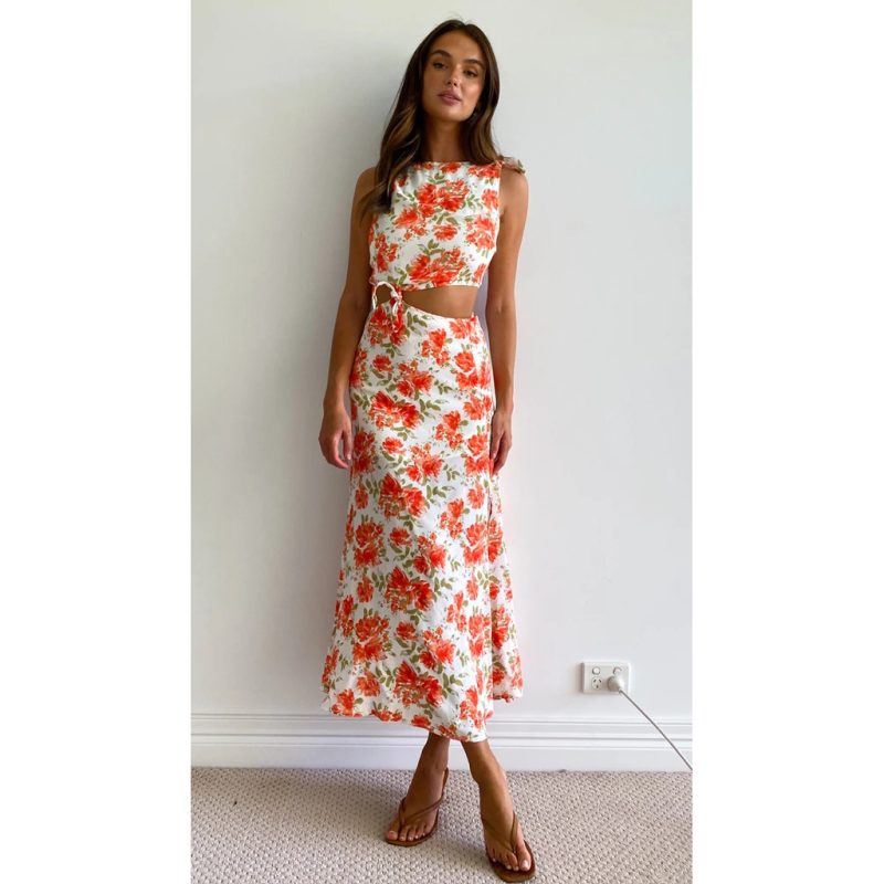 Digital Floral Print Tie-Neck Dress - Spring Summer - Image 3