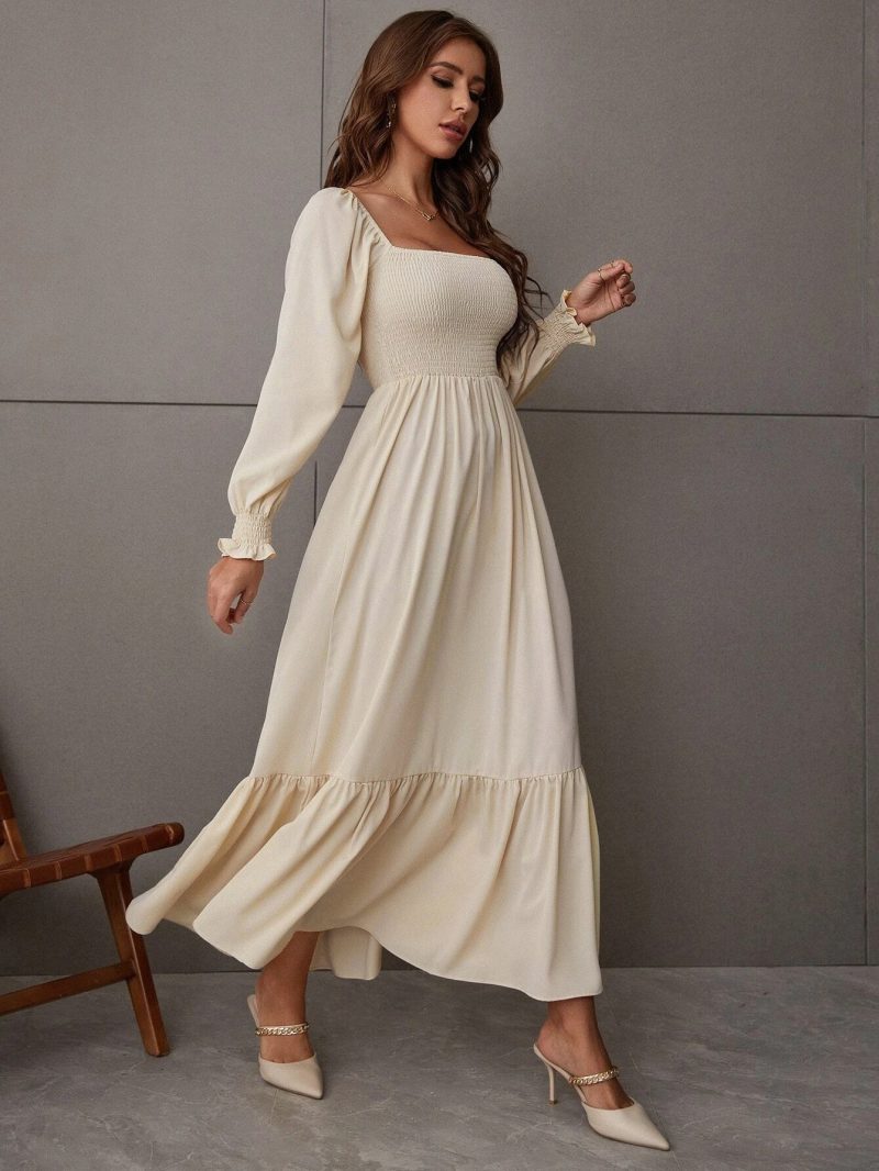 Winter Square Collar Ruffled Office Dress - Tight Fit - Image 5