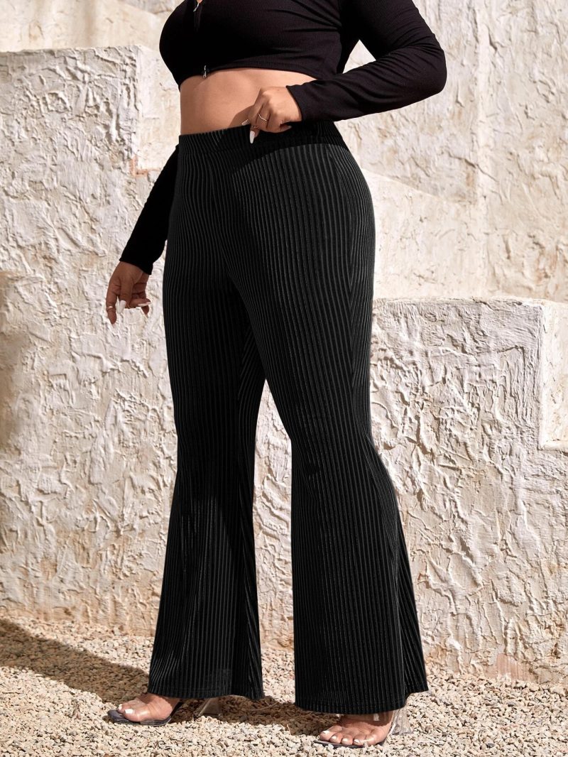 Autumn Plus Size Elastic Waist Flared Pants - Image 4