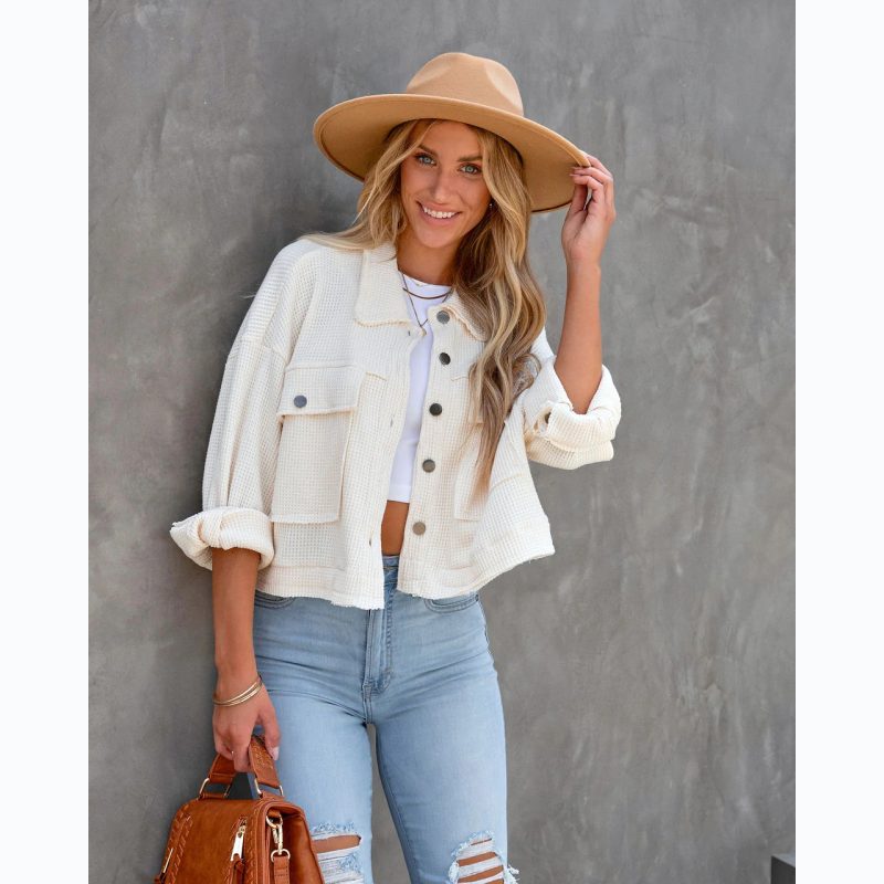 Waffle Collared Coat - Casual Autumn/Winter - Image 3