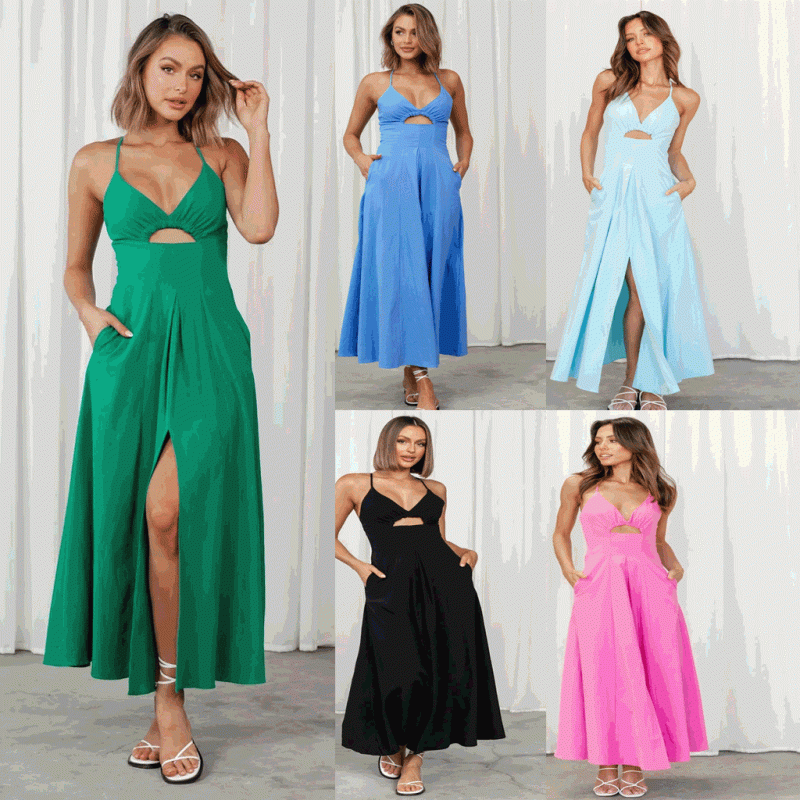 Hem Split Solid Color Dress - Spring/Summer Chic - Image 5
