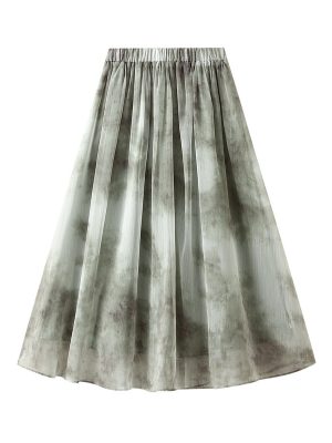 Ink Painting Organza Midi Skirt: Retro Blooms