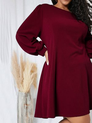 Stylish Plus Size Round Neck Long Sleeve Dress