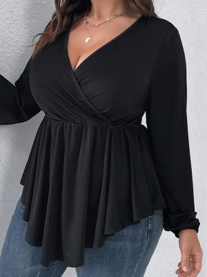 Sexy V-Neck Pleated Knit Top