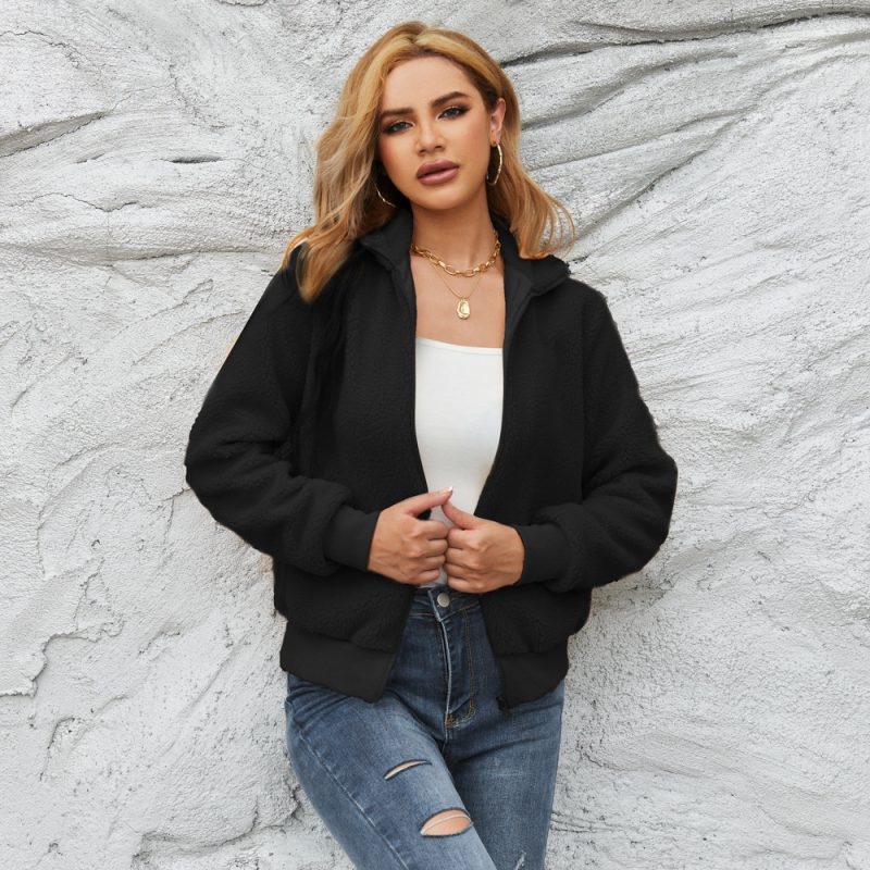 Casual Furry Collared Jacket Coat - Image 4