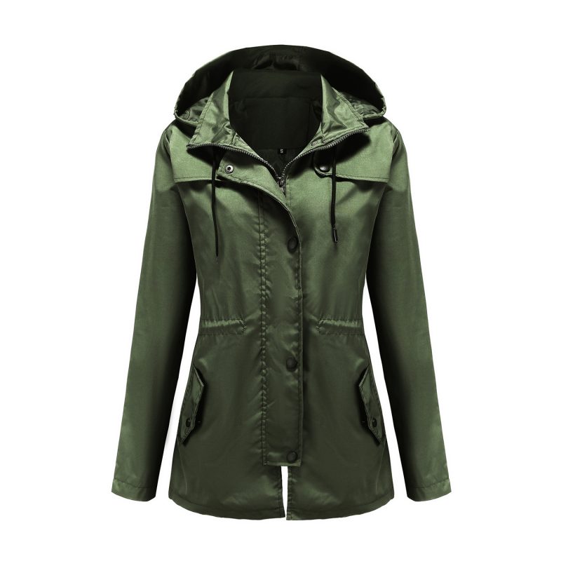 Mid-Length Hooded Windbreaker Women's Outdoor Raincoat Cardigan Coat - Image 6