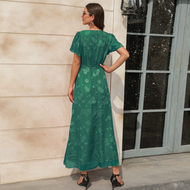 V-Neck Jacquard Split Sleeve Dress - Image 5
