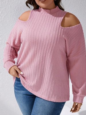 Plus Size Knitted Off-Shoulder Turtleneck Top