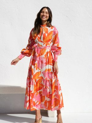 Printed Pleated Swing Maxi Dress – Timeless Elegance