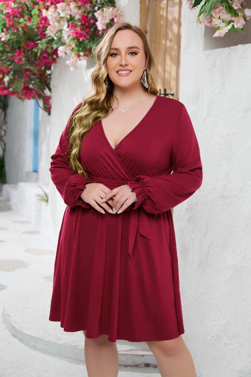 Plus Size V-Neck Solid Dress - Image 2
