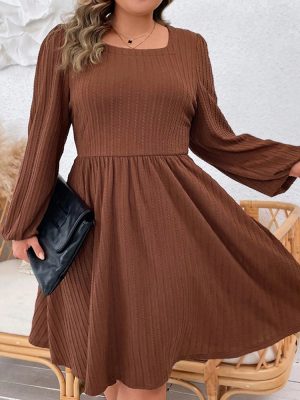 Plus Size Square Neck Cinched Dress