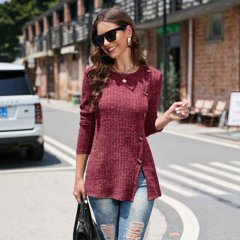 Winter Crew Neck Sweater | Women's Split Top for Fall Fashion - Image 3